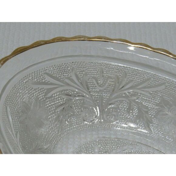 Anchor Hocking Gold Gilded Trim Vintage Oval Sandwich Glass Serving Bowl EAPG - Picture 10 of 10